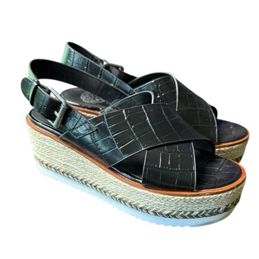Vince Camuto VC-Marietten black platform croc Leather sandals 7.5